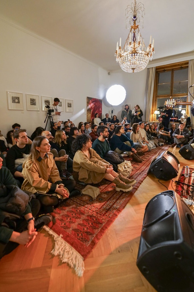 The crowd watches a Sofar show at the Swedish Embassy in Ankara, Turkey