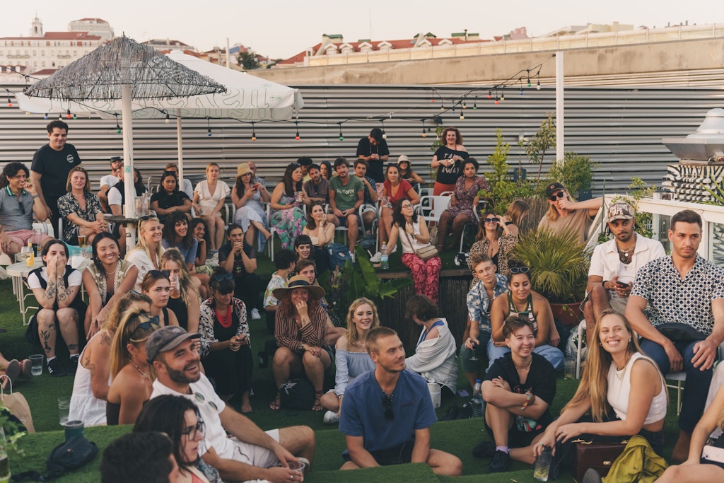 The Sofar Lisbon crowd on the Destination Hotel rooftop