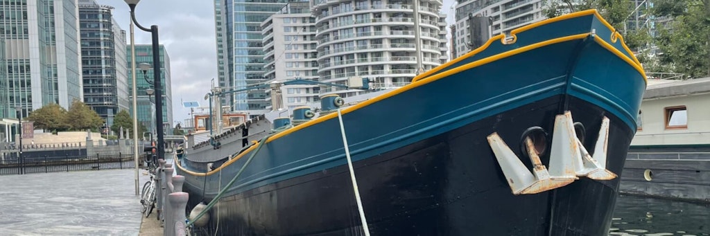 The Theatreship, docked at Canary Wharf